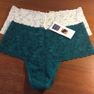 NWT 2 Hanky Panky Retro Thongs Emerald Green&White